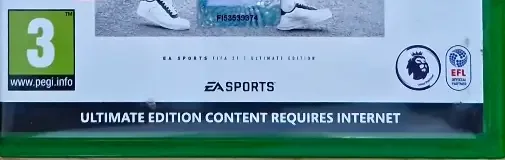 FIFA 21, the PEGI square on its front