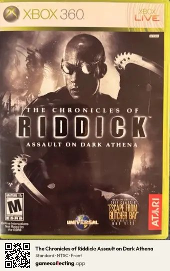 The Chronicles of Riddick: Assault on Dark Athena Xbox 360, NTSC box front