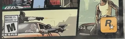 Grand Theft Auto: San Andreas, the ESRB box on its front