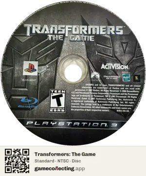 Transformers: The Game PlayStation 3, NTSC disc