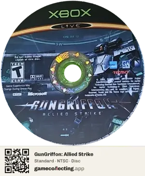GunGriffon: Allied Strike Xbox, NTSC disc