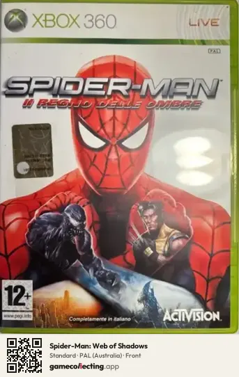 Spider-Man: Web of Shadows Xbox 360, Australia box front