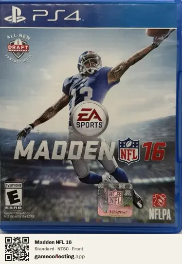 Madden NFL 16 PlayStation 4, NTSC box front