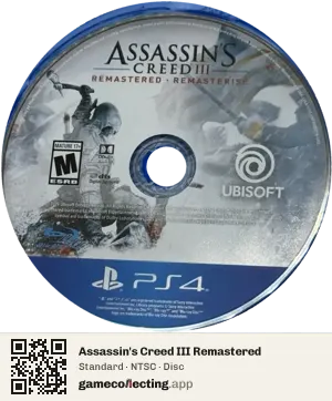 Assassin's Creed III Remastered PlayStation 4, NTSC disc