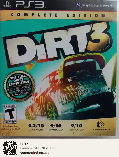 Dirt 3 PlayStation 3, NTSC box front