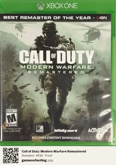 Call of Duty: Modern Warfare Remastered Xbox One, NTSC box front