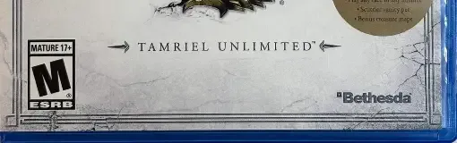 The Elder Scrolls Online: Tamriel Unlimited, the ESRB box on its front