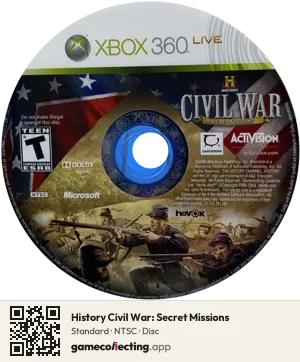 History Civil War: Secret Missions Xbox 360, NTSC disc