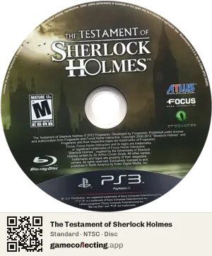 The Testament of Sherlock Holmes PlayStation 3, NTSC disc