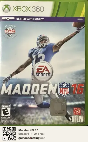 Madden NFL 16 Xbox 360, NTSC box front