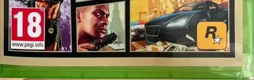 Grand Theft Auto V, the PEGI square on its front