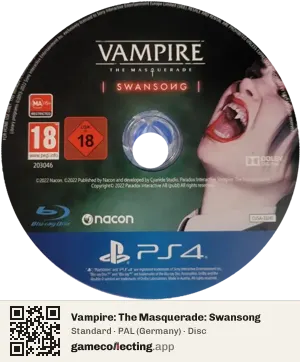 Vampire: The Masquerade: Swansong PlayStation 4, PAL disc