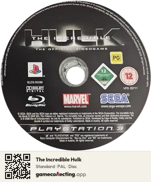 The Incredible Hulk PlayStation 3, PAL disc