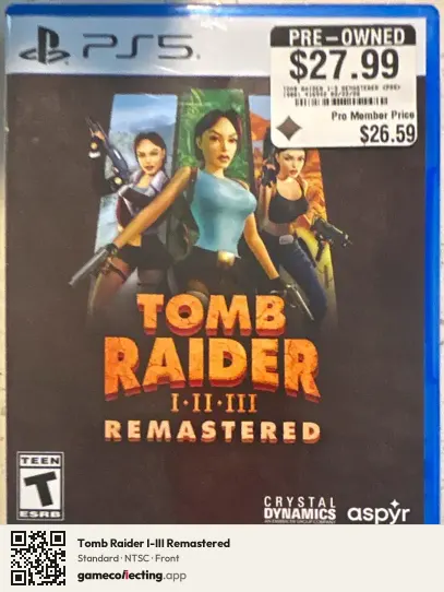 Tomb Raider I-III Remastered PlayStation 5, NTSC box front