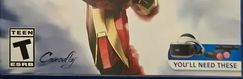 Marvel's Iron Man VR, the ESRB box on its front