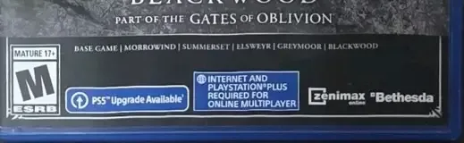 The Elder Scrolls Online: Blackwood Collection, the ESRB box on its front