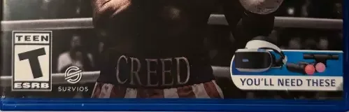 Creed: Rise to Glory, the ESRB box on its front