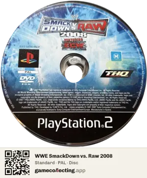 WWE SmackDown vs. Raw 2008 PlayStation 2, PAL disc