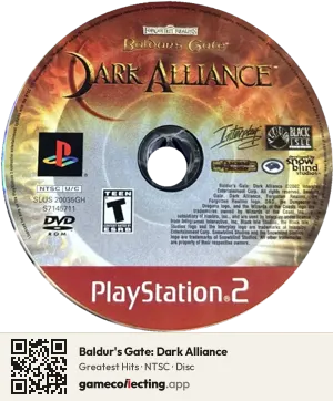 Baldur's Gate: Dark Alliance PlayStation 2, NTSC disc
