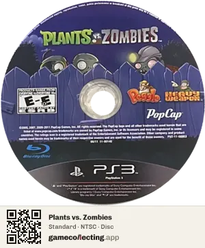 Plants vs. Zombies PlayStation 3, NTSC disc