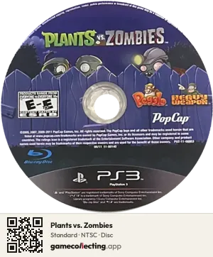 Plants vs. Zombies PlayStation 3, NTSC disc