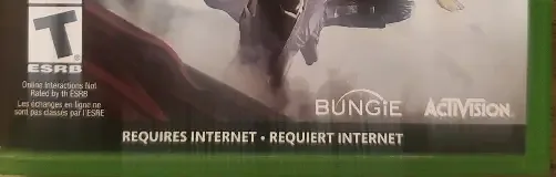 Destiny 2, the ESRB box on its front