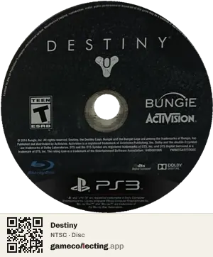 Destiny PlayStation 3, NTSC disc