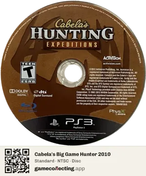 Cabela's Big Game Hunter 2010 PlayStation 3, NTSC disc