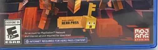 Minecraft Dungeons, the ESRB box on its front