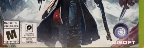 Assassin's Creed Rogue, the ESRB box on its front