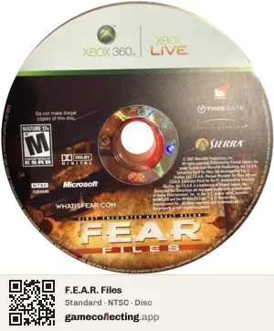 F.E.A.R. Files Xbox 360, NTSC disc