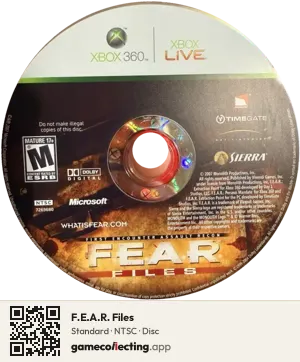 F.E.A.R. Files Xbox 360, NTSC disc