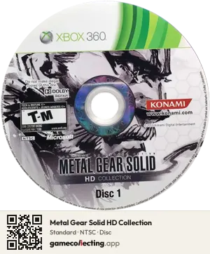 Metal Gear Solid HD Collection Xbox 360, NTSC disc