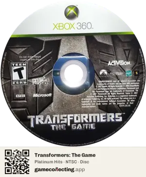 Transformers: The Game Xbox 360, NTSC disc