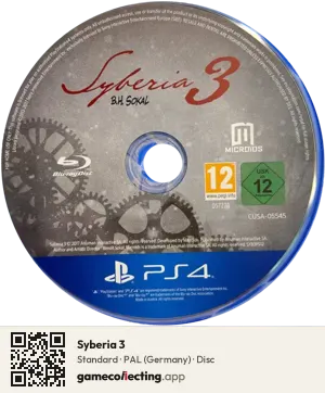 Syberia 3 PlayStation 4, PAL disc