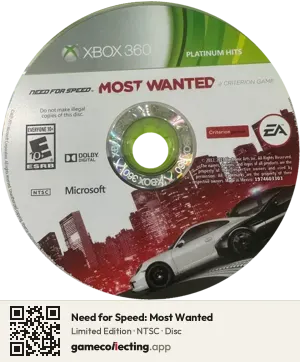 Need for Speed: Most Wanted Xbox 360, NTSC disc