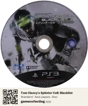 Tom Clancy's Splinter Cell: Blacklist PlayStation 3, Asia disc