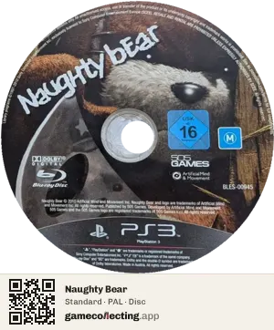 Naughty Bear PlayStation 3, PAL disc