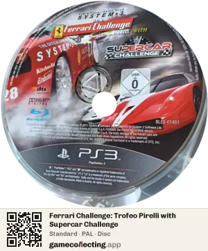 Ferrari Challenge: Trofeo Pirelli with Supercar Challenge PlayStation 3, PAL disc
