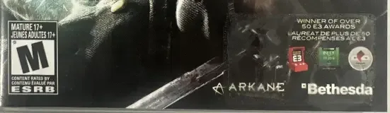 Dishonored, the ESRB box on its front