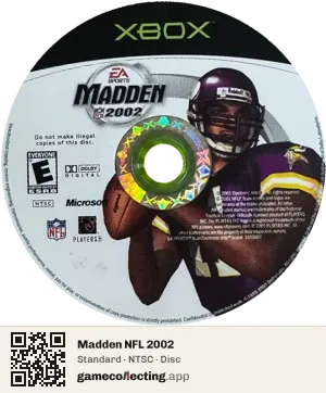 Madden NFL 2002 Xbox, NTSC disc