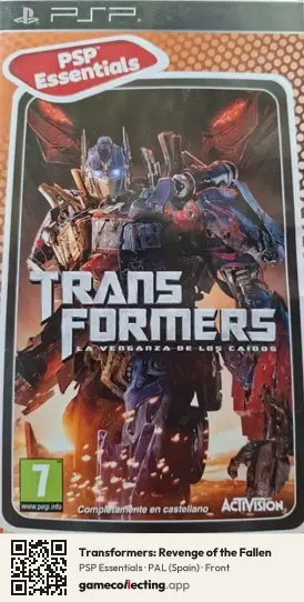 Transformers: Revenge of the Fallen PlayStation Portable, Spain box front