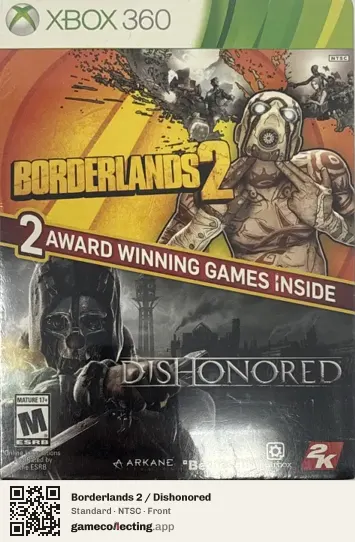 Borderlands 2 / Dishonored Xbox 360, NTSC box front
