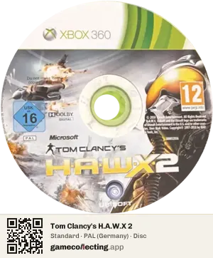 Tom Clancy's H.A.W.X 2 Xbox 360, PAL disc