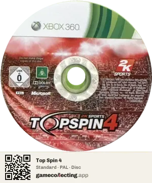 Top Spin 4 Xbox 360, PAL disc