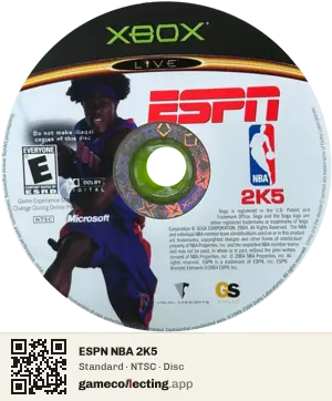 ESPN NBA 2K5 Xbox, NTSC disc