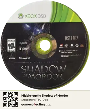 Middle-earth: Shadow of Mordor Xbox 360, NTSC disc