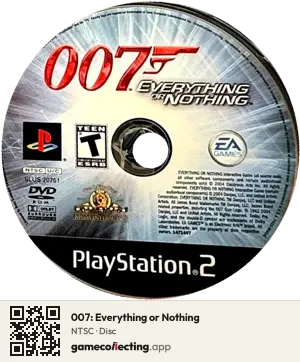 007: Everything or Nothing PlayStation 2, NTSC disc