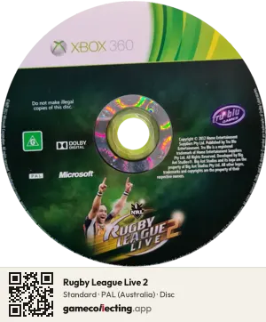 Rugby League Live 2 Xbox 360, PAL disc