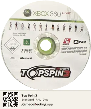 Top Spin 3 Xbox 360, PAL disc